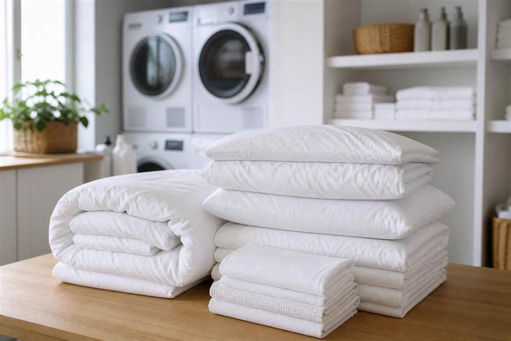 Freshly laundered white bedding